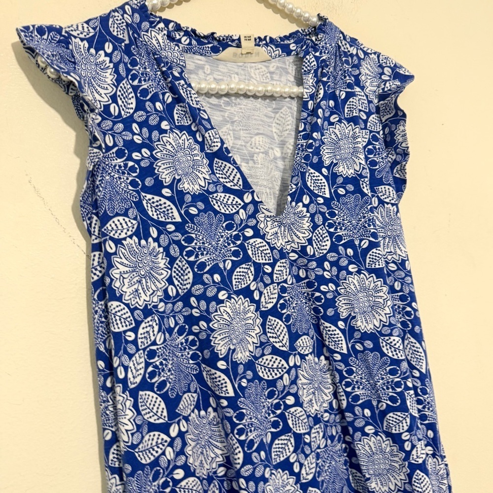 Boden Daisy Jersey Short Tiered Blue Dress SIZE 4 - Picture 3 of 6
